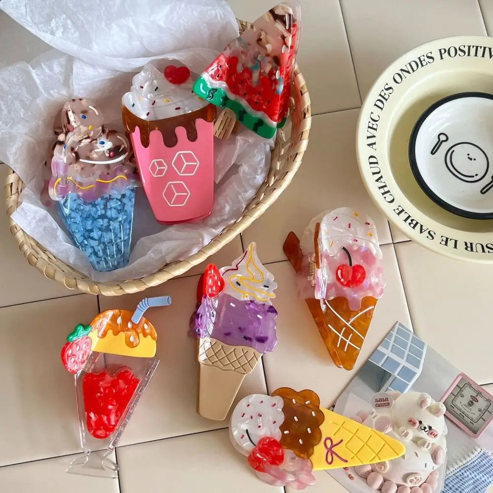 

Fashion Strawberry Fruit Cone Hair Claw Popsicle Watermelon Ice Cream Hair Claw Geometry Headwear Acetic Acid Shark Grab Travel