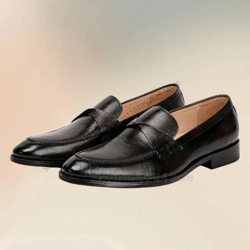 

Brown Black Sewing Design Low Top Men Loafers Fashion Slip On Male Shoes Luxurious Handmade Party Banquet Office Men Dress Shoes