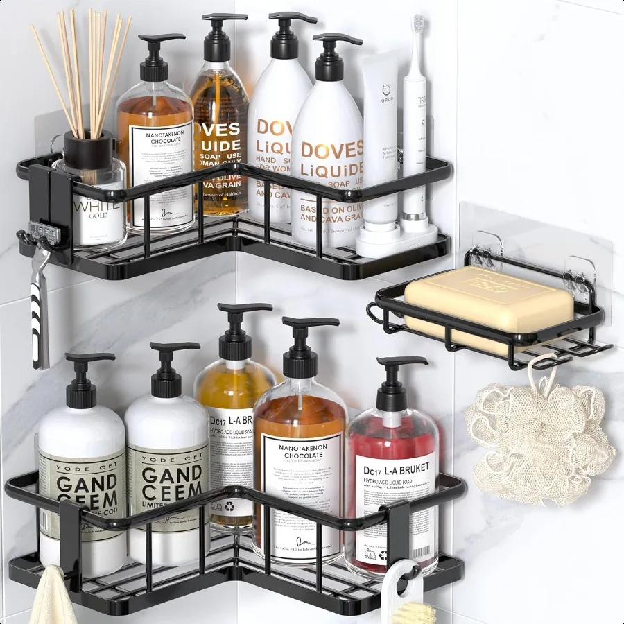 

Corner Shower Caddy 3Pack Shower Organization Corner with Soap Holder 4 Removable Hooks Self Adhesive Shower Organizer Large Ca