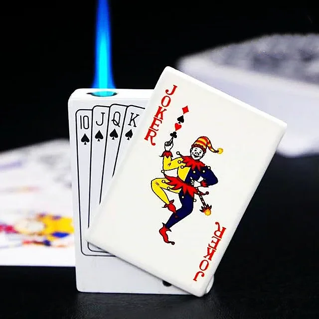 Creative Personalized Lightemitting Lighter Men\'s Playing Cards Butane Gadgets Interesting Lighter Cute Gift Smoking Accessories