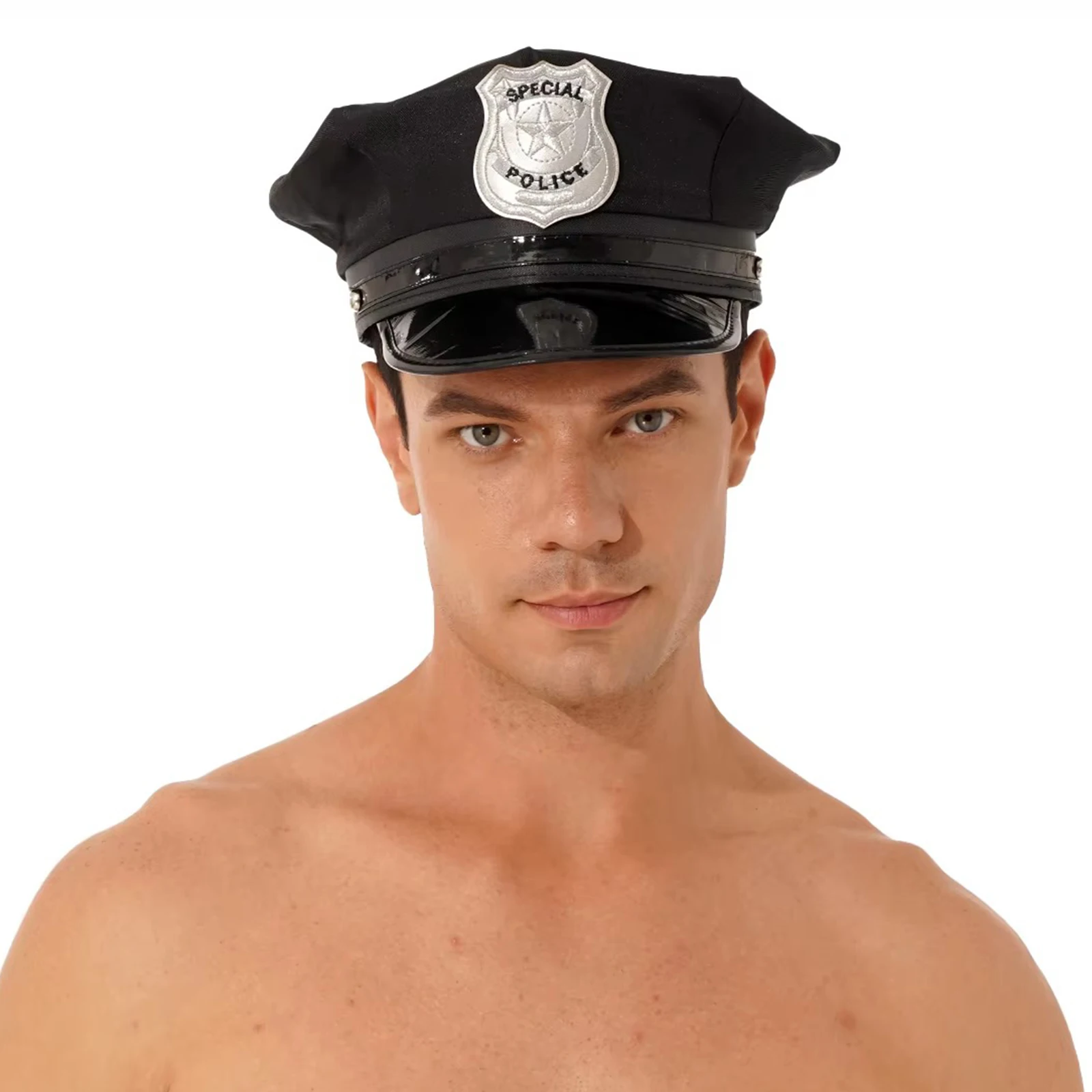 

Men Police Captain Uniform Hat Halloween Party Role Play Costume Accessories Stage Performance Props Police Officer Cap