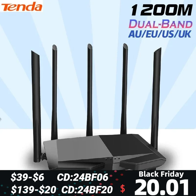 Tenda AC1200 Dual-Band Wireless Router Wifi Repeater with 5*6dBi High Gain Antennas Wider Coverage  AC7 wifi extender