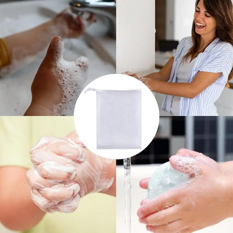 Soap Saver Bag Double-Layer Mesh Saver Drawstring Bag Soap Foaming Net Exfoliating Bag Face Wash Milk Foaming Net For Skin Care