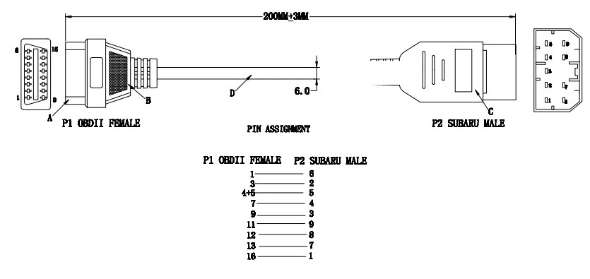 Professionale per cavo Subaru 9 pin cavo di interfaccia diagnostica a 16 pin OBD1 a obd2 cavo di prolunga OBDII a 9 pin