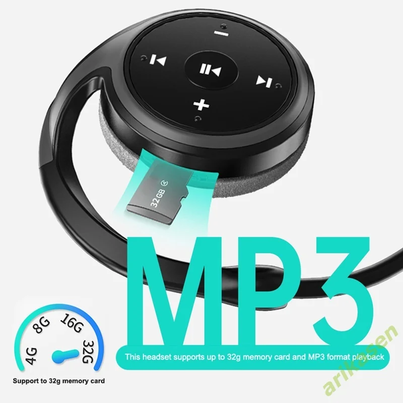 Arikasen Bluetooth Wireless Headphone Support TF Card FM Radio Mp3 Open Ear HIFI Sports Earphone Waterproof Headsets with Mic