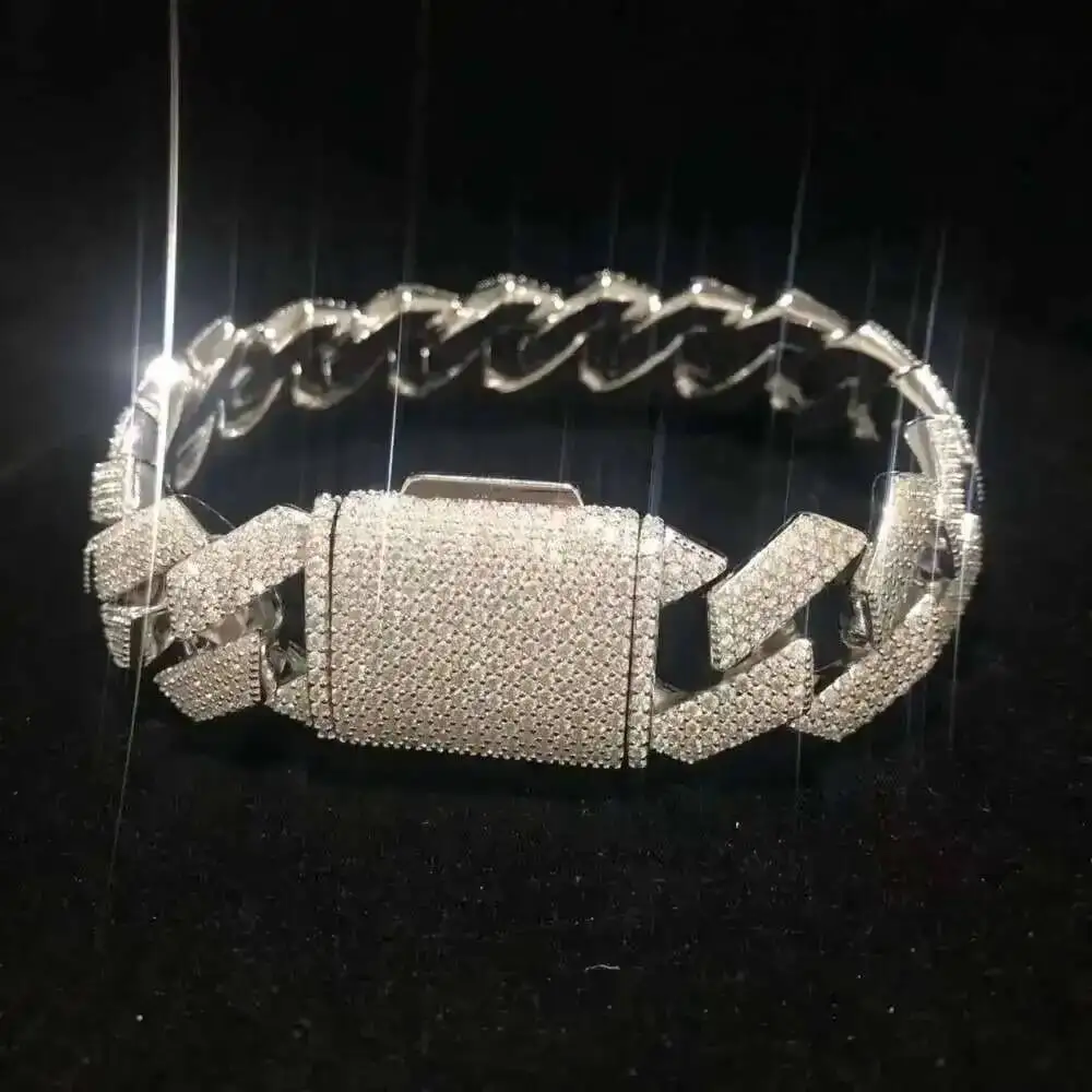 

d Color Vvs 4-row Moissanite 925 Sterling Silver Plated 18k Cuban Necklace Hip Hop Pop Mens Diamond Cuban Chain Necklace