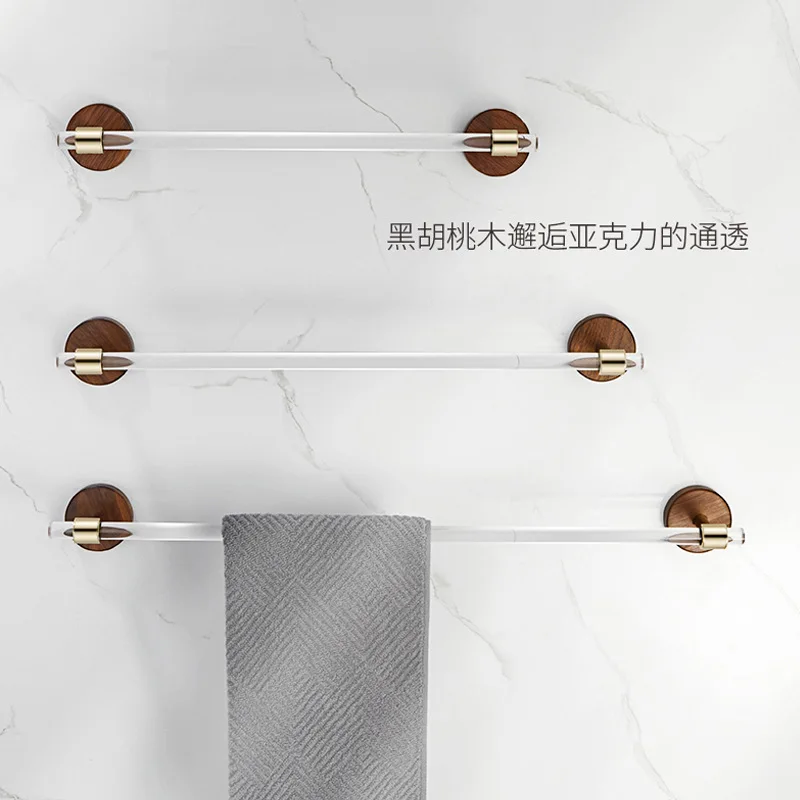 Bathroom punching-free towel bar acrylic bathroom towel rack walnut creative luxury single-pole towel hook