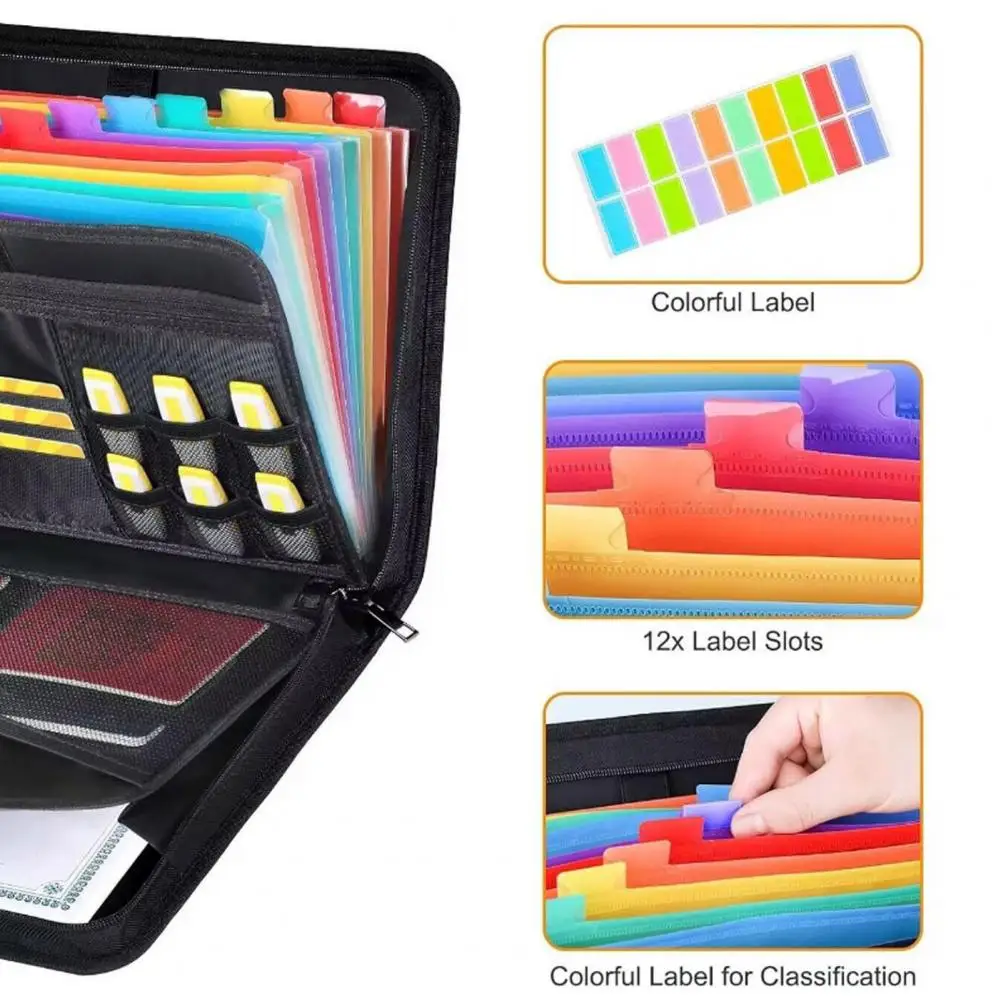 Rozszerzany, ognioodporny segregator harmonijkowy z 13 przegródkami na etykiety i zamkiem, wodoodporny, pyłoszczelny organizer na dokumenty A4.