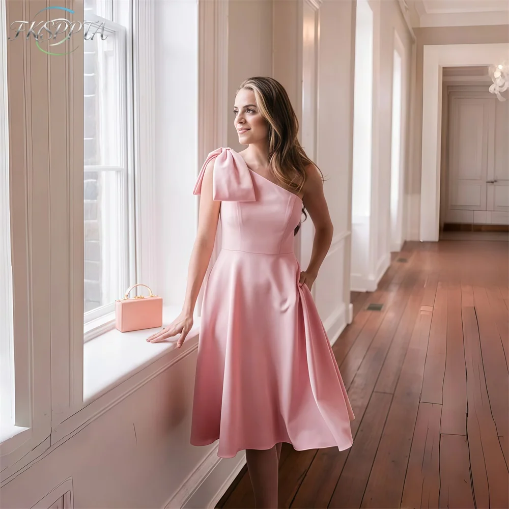 Pink Short 2026 Bridesmaid Dresses One Shoulder A Line Knee Length Plus Size Satin Maids Of Honor Gowns For Wedding Party Cheap