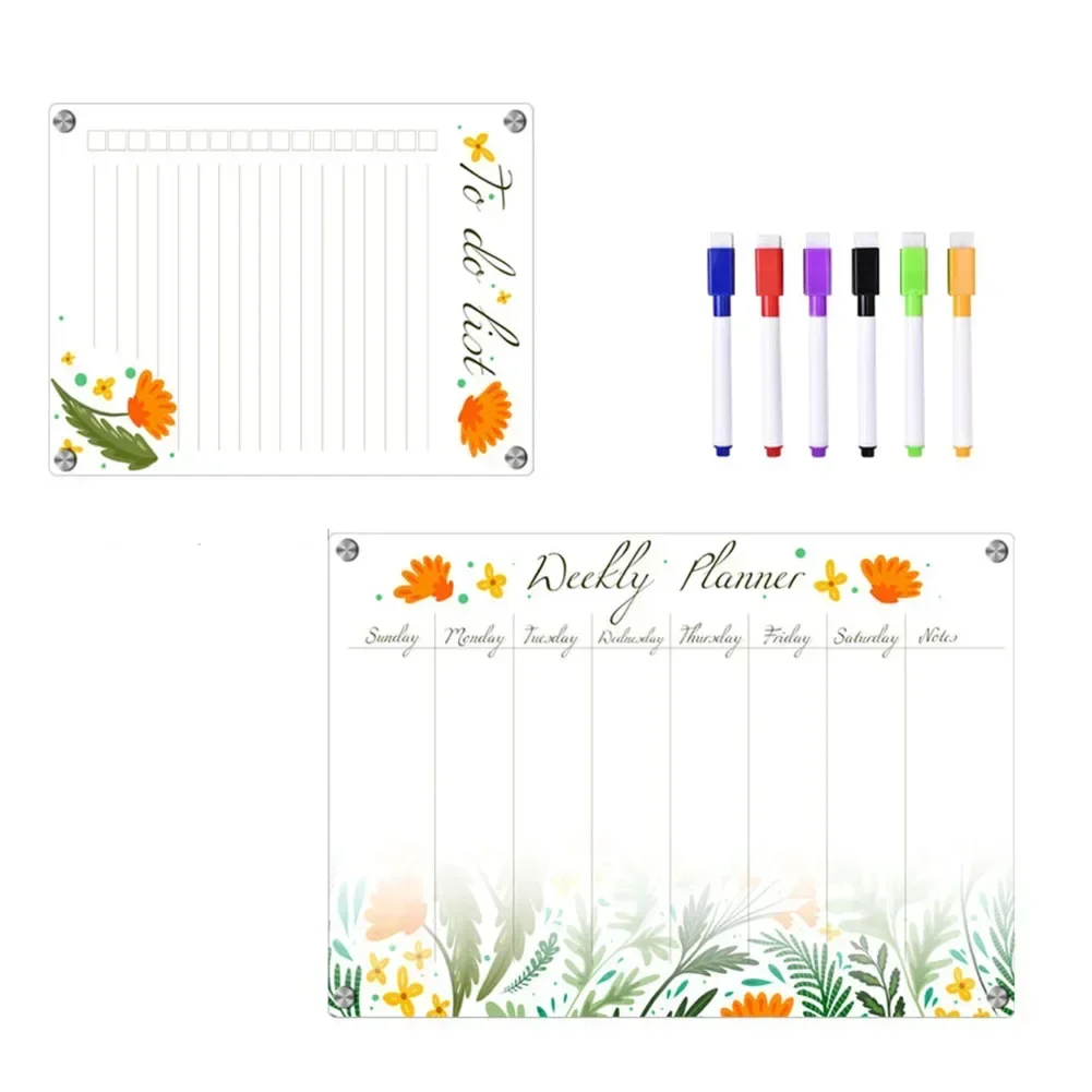 Acrylic Fridge Magnet Sticker Magnetic Calendar Message Menu Board Weekly Planner Reusable Dry Erase Board Schedule W/ 6 Pens