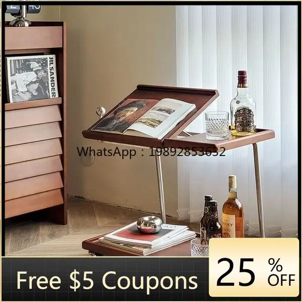 LYY Solid Wood Small Trolley Side Storage Rack Sofa Movable Coffee Table Dining Cart Multifunctional Vintage Home Corner