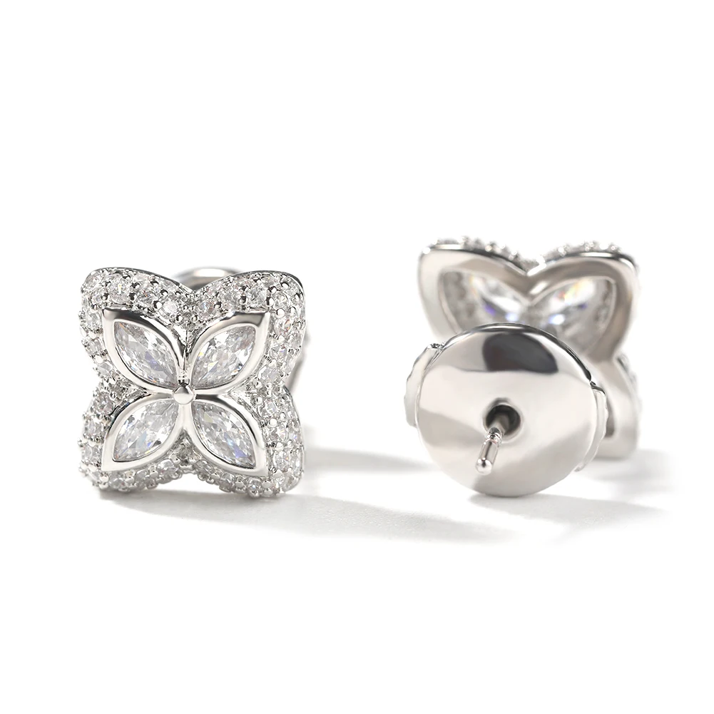 UWIN Iced Clover Earrings for Women Green/Black/White CZ Four Leaves Cubic Zirconia Stud Earrings Fashion Jewelry