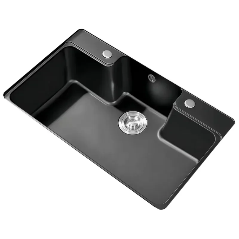 Rectangular kitchen sink black bathroom and kitchen unit, without faucet, suitable for use with two holes