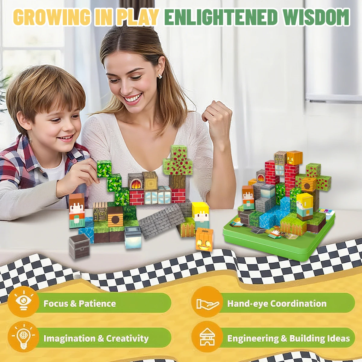 Magnetyczne klocki podróżne, magnetyczne kostki konstrukcyjne, zabawki edukacyjne STEM z przenośnym metalowym pudełkiem dla dzieci.