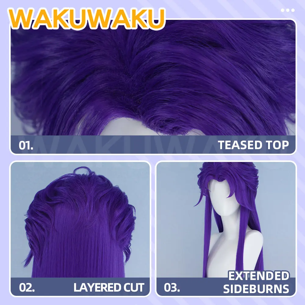 IN STOCK Jester Cosplay Wig Game Cosplay WakuWaku Men 90cm Purple Long Hair Sideburns Heat Resistant Halloween Wig Free Wig Cap view 4