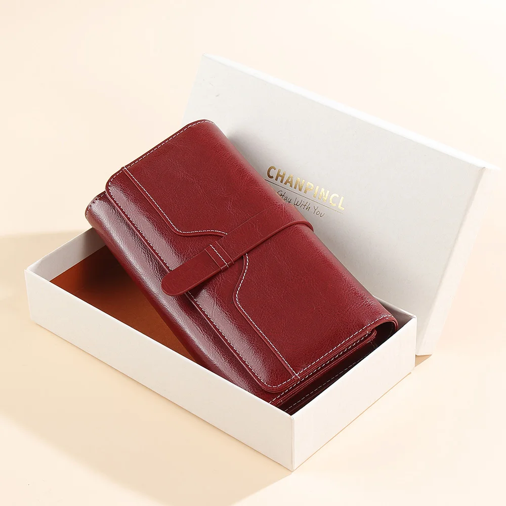 

【Genuine Cow Leather】CHANPINCL Women's Long Wallet Luxury 12 Card Slots Coin Pocket Mobile Phone Female Purse Large Capacity