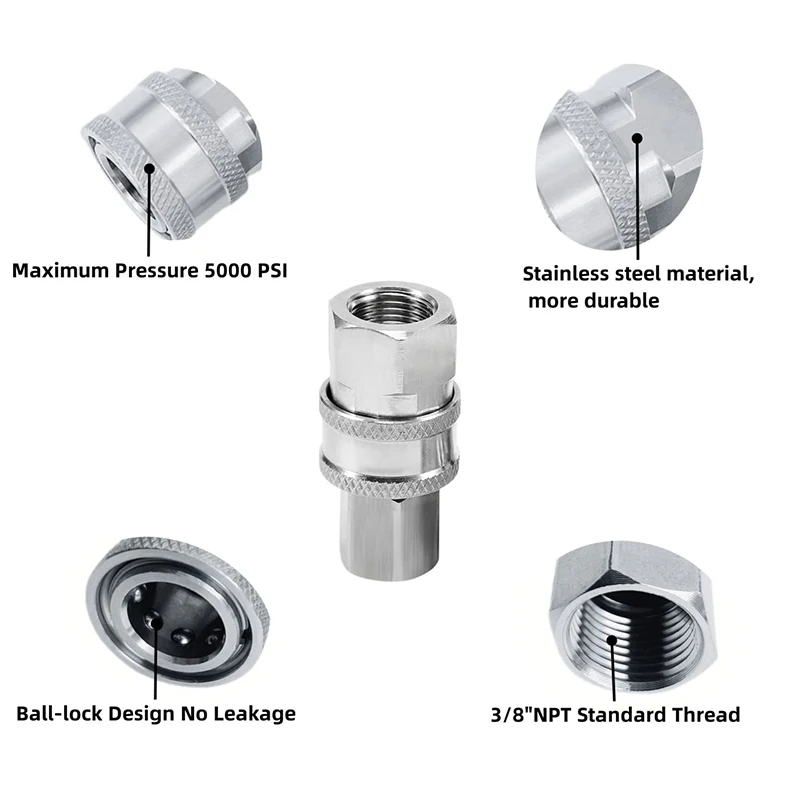 مقرنة غسالة الضغط 1/4 بوصة من الفولاذ المقاوم للصدأ تركيبات توصيل سريعة ملحقات ذكر وأنثى مع خيط خارجي داخلي
