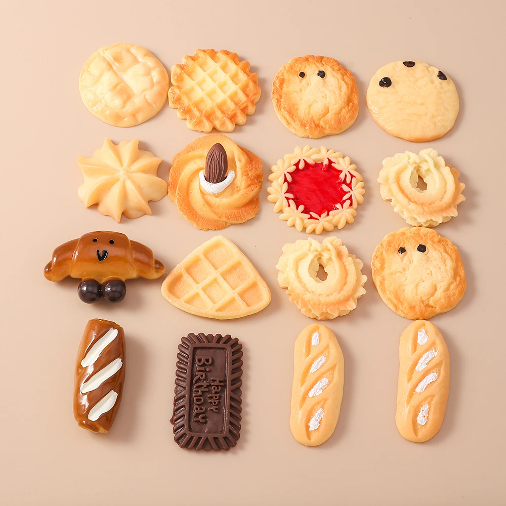 Leslie 4pcs Big Resin Waffle Biscuits Cookies Simulation Food Flatback Cabochon Planner Girl DIY Baking Accessories