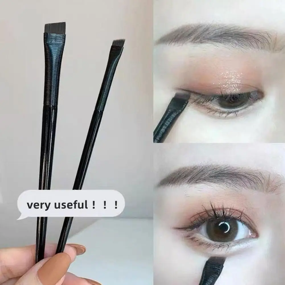 2 ชิ้น Ultrathin เอียงหัวแปรงคิ้ว Outline อายไลเนอร์เครื่องสําอางค์แปรง Easy Stick Powder Rendering ชุดแปรงคิ้ว