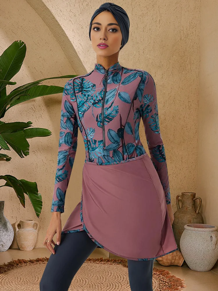 Traje de baño musulmán para mujer, traje de baño deportivo modesto Burkini de manga larga, traje de baño islámico, Hijab, Top, pantalón, secado rápido, UPF50+