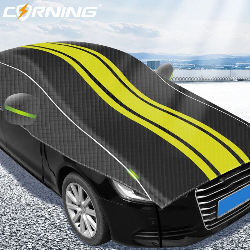 Car Half Cover Waterproof Snow Sun UV Protection Windshield Hood Roof Cover Anti-Dust Anti-Frost Winter Summer for Sedan SUV