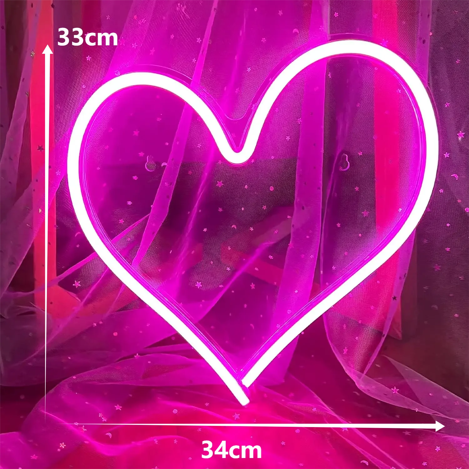 Pink Heart Neon Sign LED Neon Light For Wall Decor Love Heart Light up Sign Romantic For Bedroom Valentine\'s Gift Wedding Party