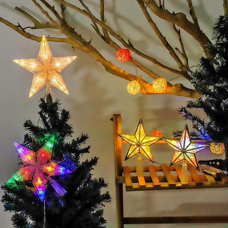 Christmas Tree Top Star Battery Power Glowing Five-pointed Star Lamp For Home Christmas Tree Decoration Lighting