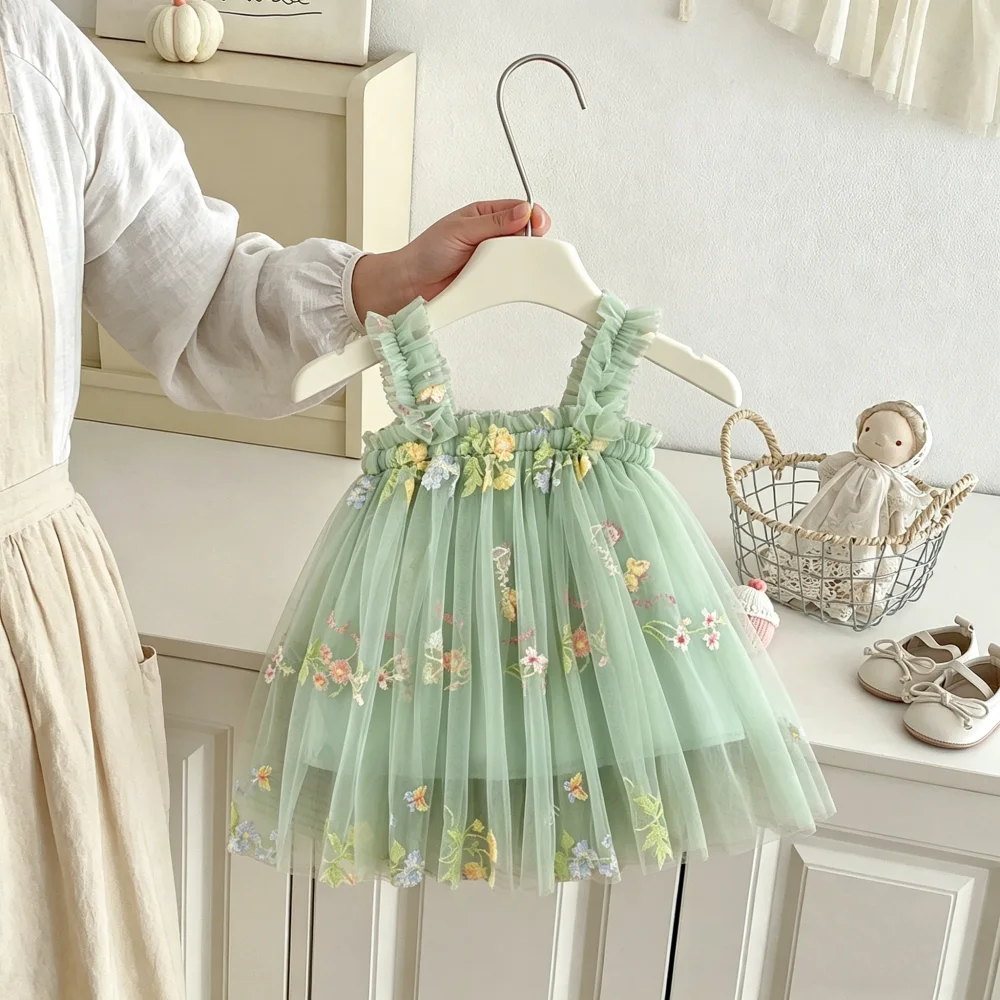 Girls' Dresses Summer Floral Tulle Strapless Baby Girls Dress Cute Princess-Style Weddings Baby Dress Baby Girl Clothing