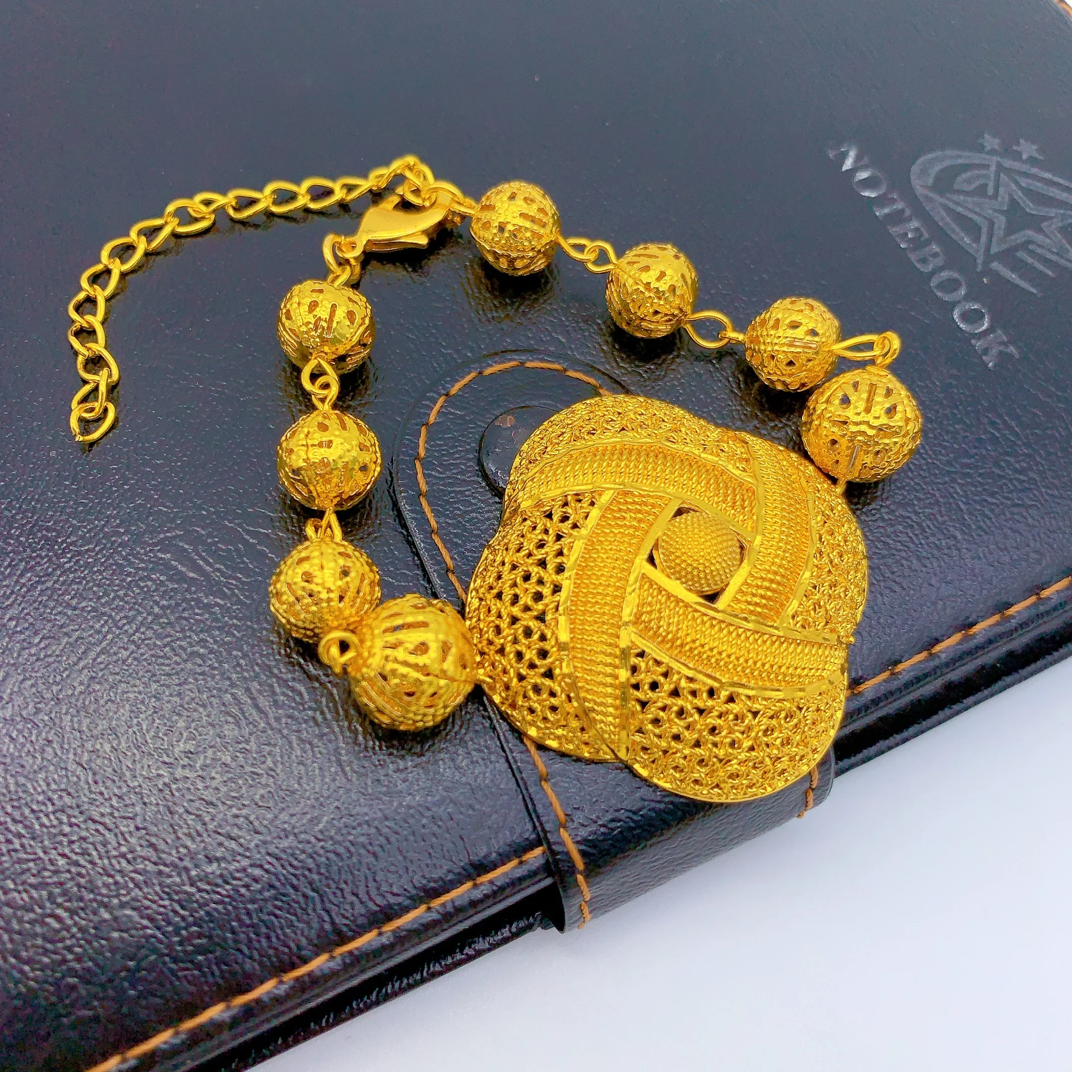 Nigerianische Perlenkette Ohrringe Schmucksets für Frauen Lange 24K Goldfarbene Hochzeitsarmbänder Indische Ringe Brautgeschenk – Detail 4