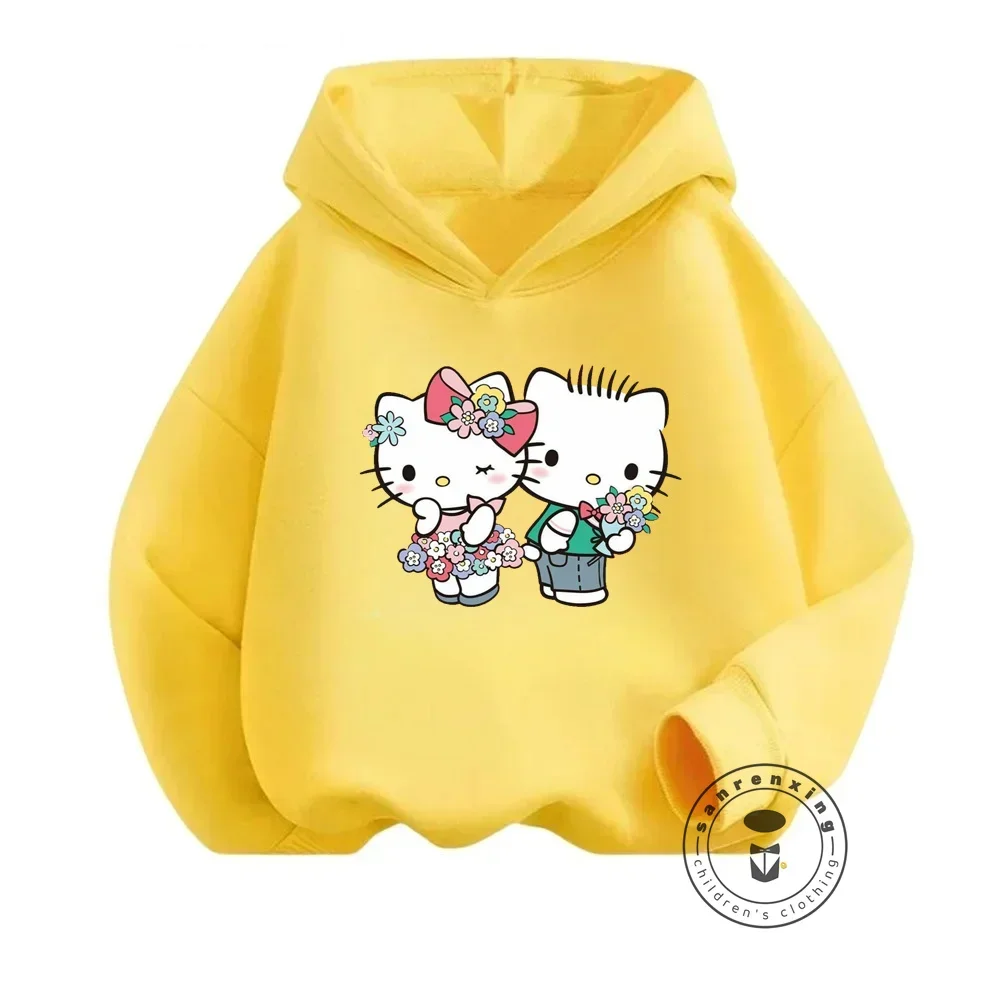 Wesołe Hello Kitty Modne bluzy z kapturem dla dzieci Boasting Solid Colors Kawaii Designs Casual Comfort for Autumn Winter Activities