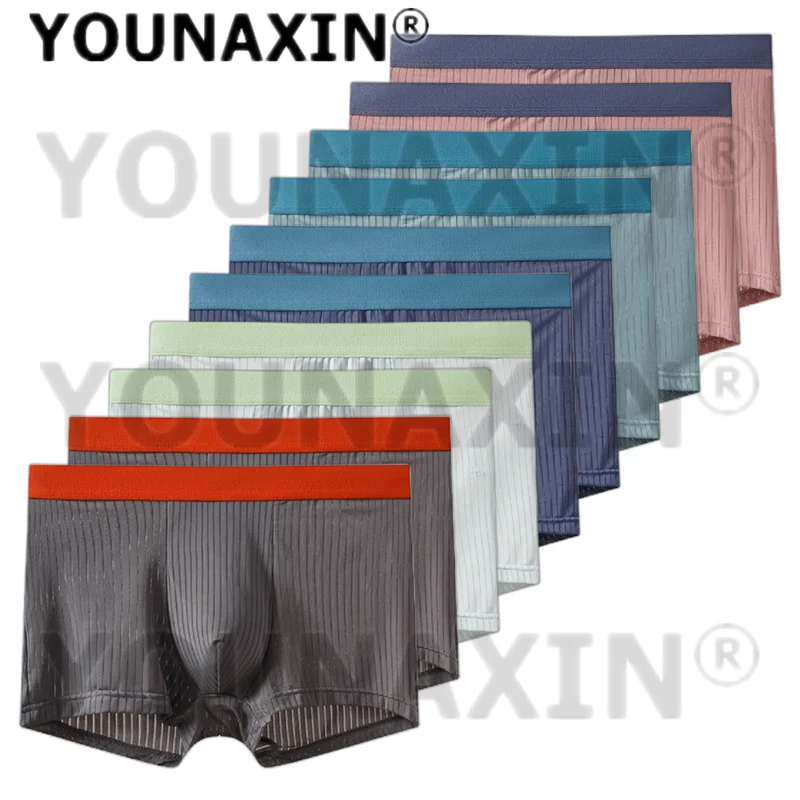 YOUNAXIN 10Pcs/Men's Underwear Fashion High Stretch Boxer Shorts Breathable Soft Men Shorts Comfortable Panties Plus Size L-4XL