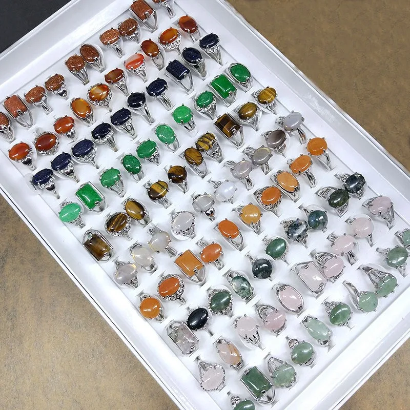 100pcs/Lot Fashion Bohemian Natural Stone Rings Jewelry Men's Women's Rings Daily Party Jewelry Randomly Shipped