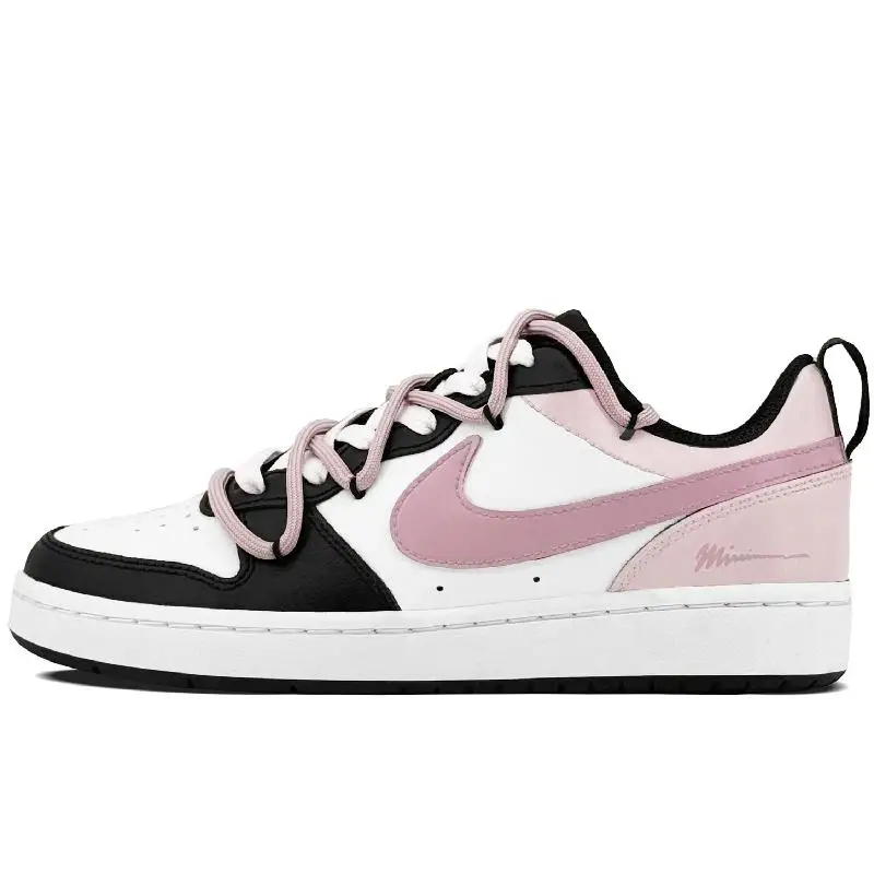 

【Настроить】Nike Court Borough Обувь для скейтбординга Женские низкие черные/розовые/белые кроссовки BQ5448-115