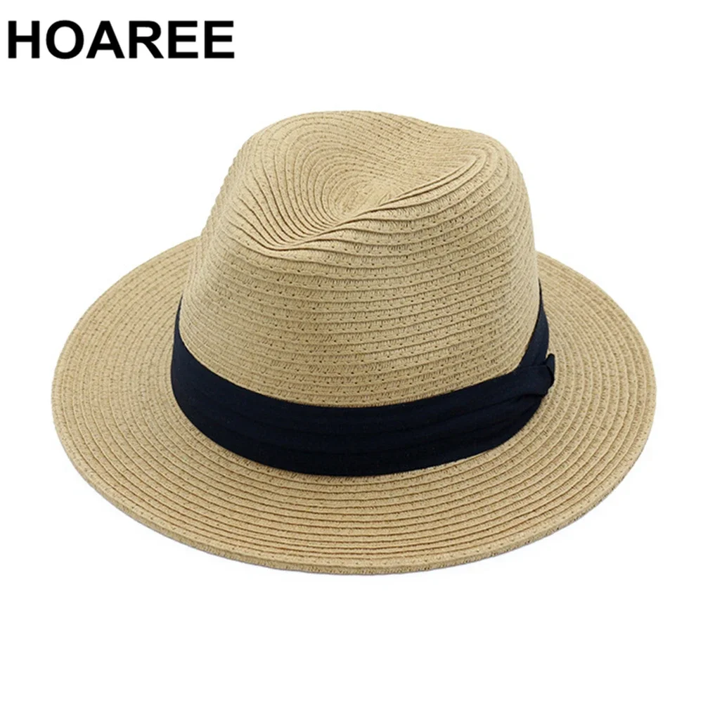 

HOAREE Panama Hat Women Khaki Beach Straw Hat Fedora Female Vintage Casual Sombrero Summer Beach Trilby Sun Hat Chapeau