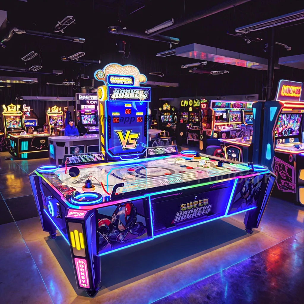 Funpark New Design Coin Operated Metal & Plastic English Air Hockey Electronic Games for Amusement Park 4 Players Model AH010