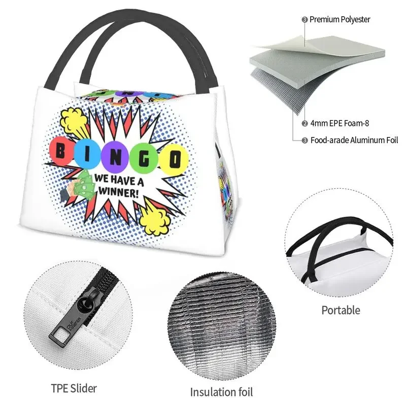 Custom Bingo We Have A Winner Lunch Bag Women Thermal Cooler Insulated Lunch Box for Work Pinic or Travel lunchbag