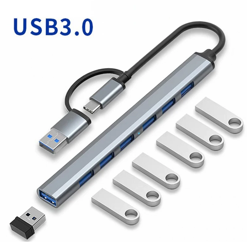 Type C USB3.0 HUB 7 Ports USB Cable Splitter for Tablet Keyboard Mouse USB Disk Connector Aluminum Shell USB Extend Adapter