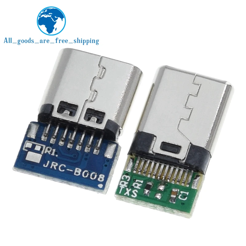 TZT 10pcs USB 3.1 Type-C Connector 12 24 Pins Female/Male Socket Receptacle Adapter to Solder Wire & Cable 24 Pins Support PCB 