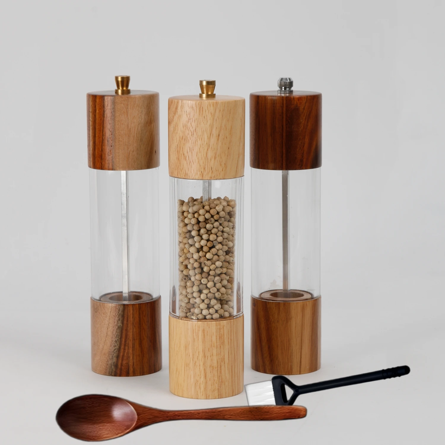 Houselin Premium Acrylic Salt and Pepper Grinder Manual Spice Mills Wooden with Adjustable Ceramic Core