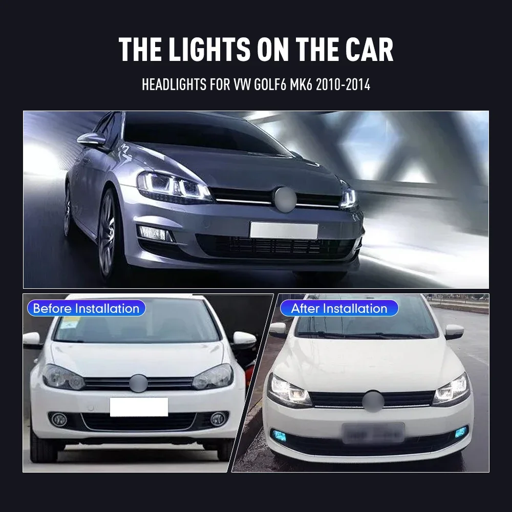 2 szt. Lampy przednie do stylizacji samochodu VW Golf6 MK6 2010-2014 LED Reflektory Światła do jazdy dziennej DRL Lampy sygnalizacyjne Akcesoria samochodowe