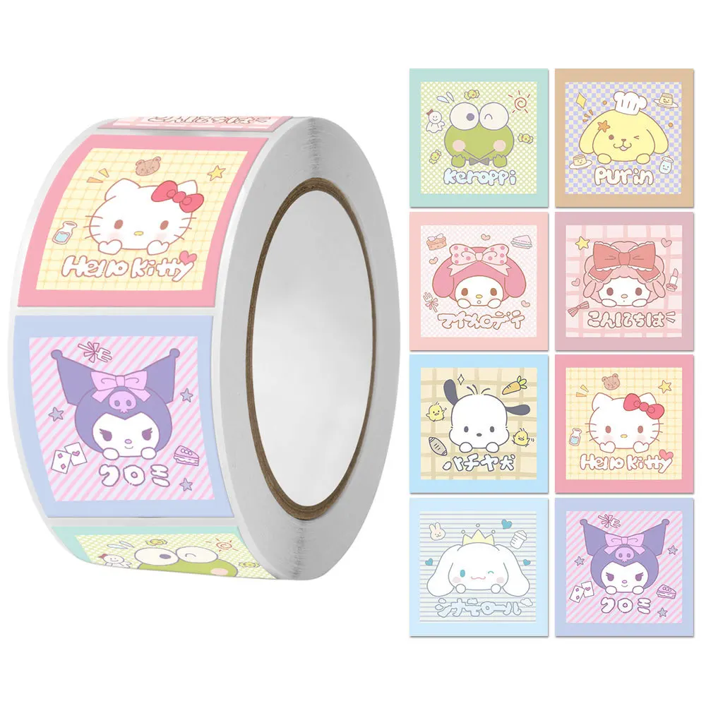 

500pcs/Roll Cute Sanrio Hello Kitty Melody Kuromi Sealing Stickers DIY PVC Laptop Decals Decoration Stiker Reward Gift Toys