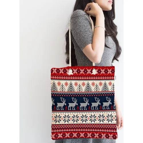 RealHomes Christmas Reindeer Pattern Digital Printed Zipper Cloth Bag
