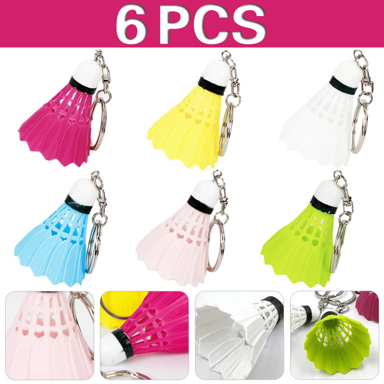 6Pcs 6 Colors Cute Badminton Keychain Keyring Car Holder Bag Pendant Jewelry Gifts Jewelry Key Pendant Chains Charm Keychain