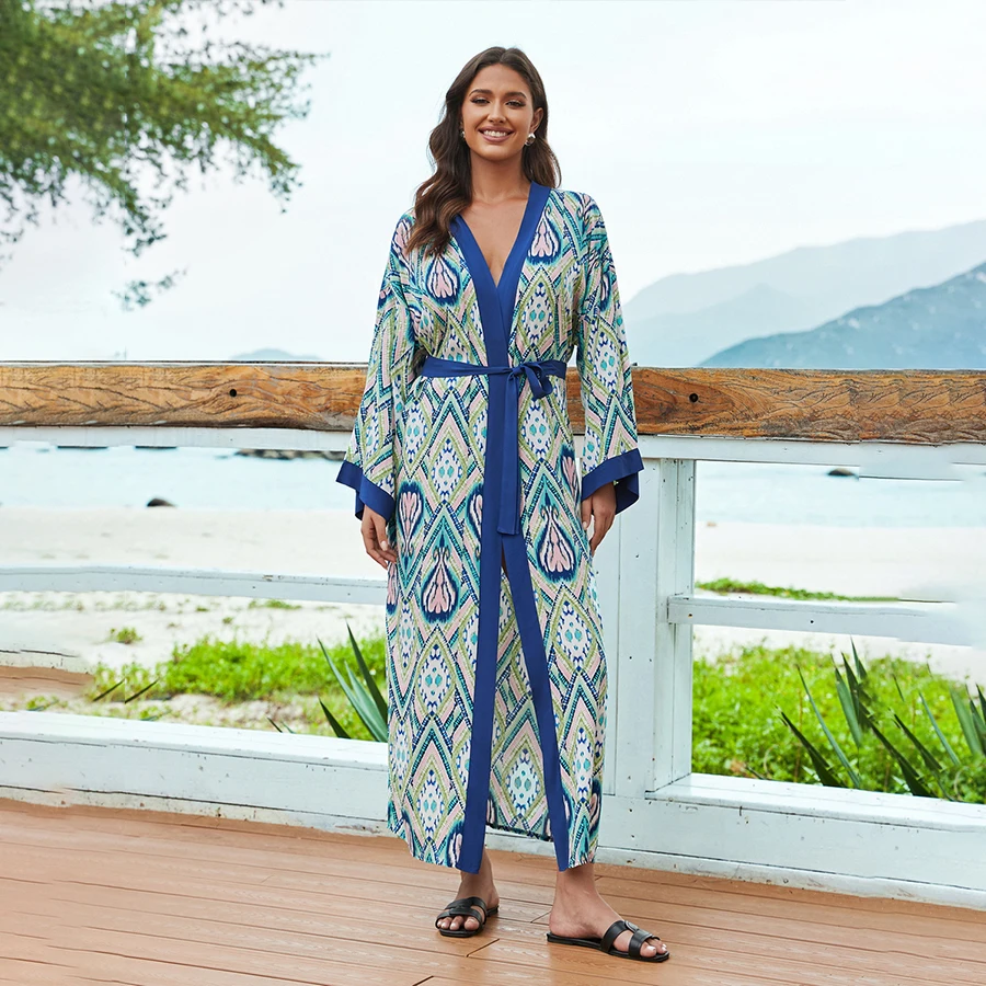 Para Praia Copricostume da bagno 2025 Kimono Copricostume da bikini Abito da spiaggia Abito lungo Abito lungo da spiaggia Sarong Cardigan allentato da donna