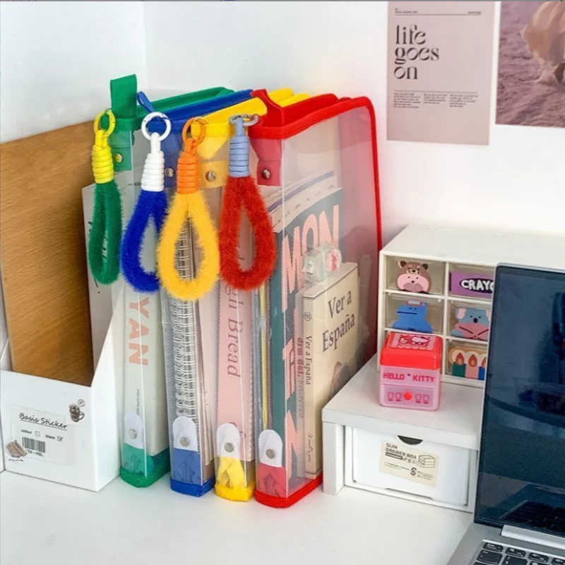 

Colorful A4 Transparent Zipper File Bag, Large Capacity Ins Style Document Pouch Student Exam Paper Textbook Storage Organizer