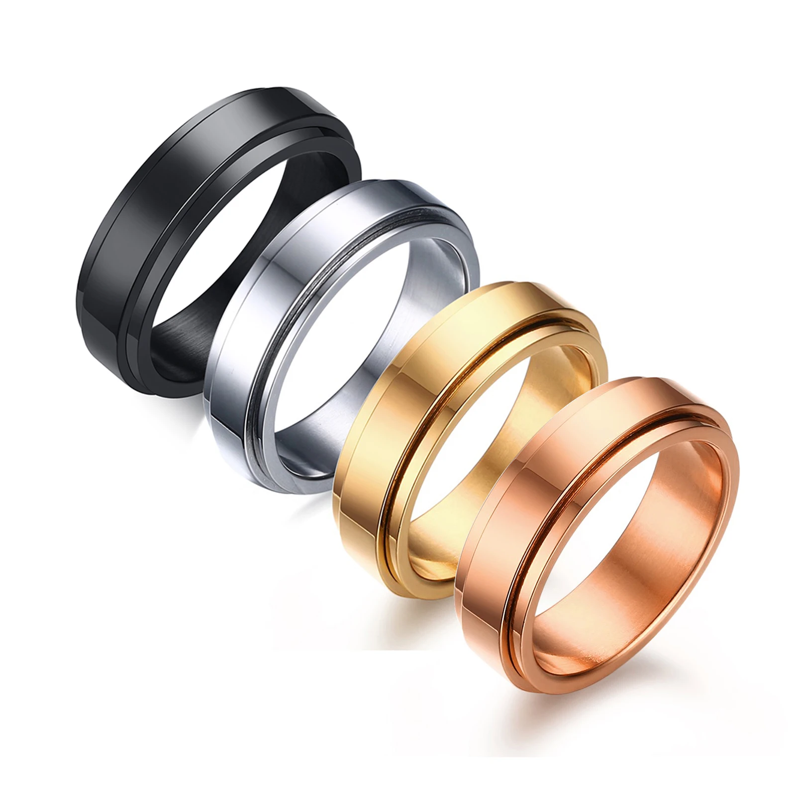 Spinner Fidget Ring ze stali nierdzewnej dla mężczyzn, kobiet, biżuterii lękowej, rozmiar od 5 do 12