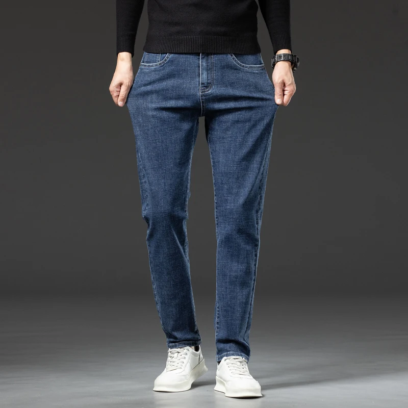 新しいストレッチメンズ秋ジーンズカジュアル快適なファッションビジネスカジュアルズボン男性クラシックブラックグレーデニムパンツ