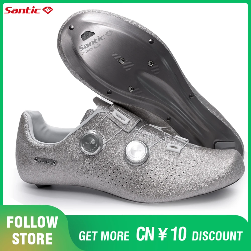 

Santic Men's Cycling Shoes Hardness16 Titanium Alloy Sole Auto-Lock Outdoor Bicycle Sneaker Silver 36-46 Pro Road Racing Shoes