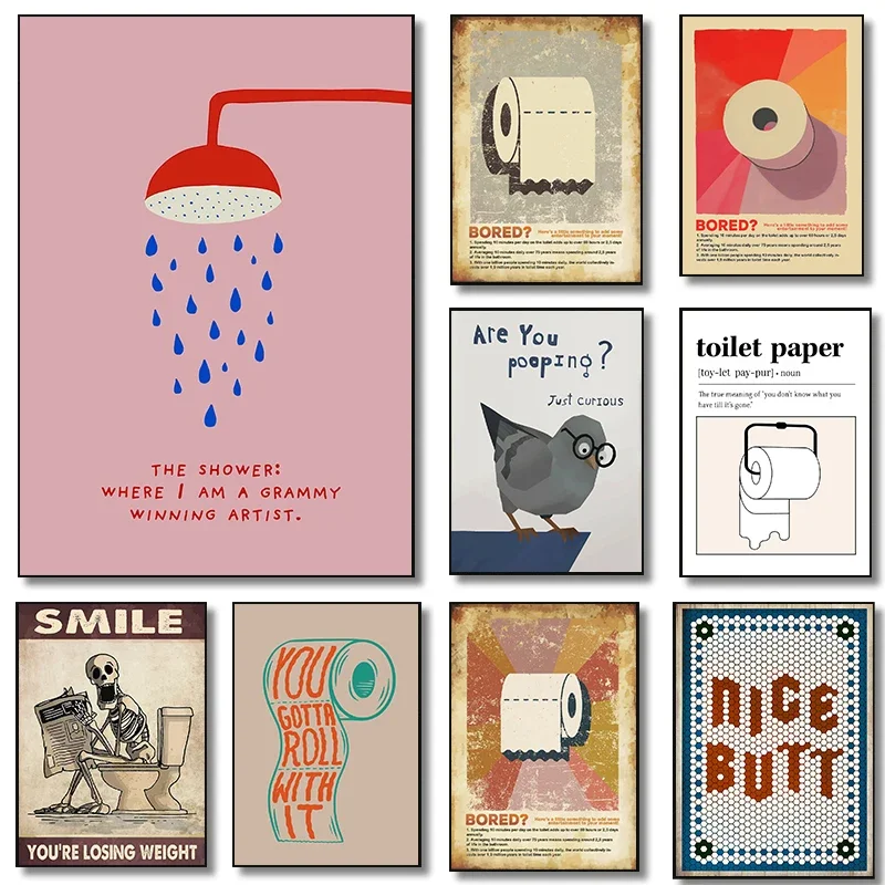 Funny Bathroom Posters Humorous Boring Toilet Shower Skeleton Modern Prints Canvas Painting Wall Pictures Home Living Room De