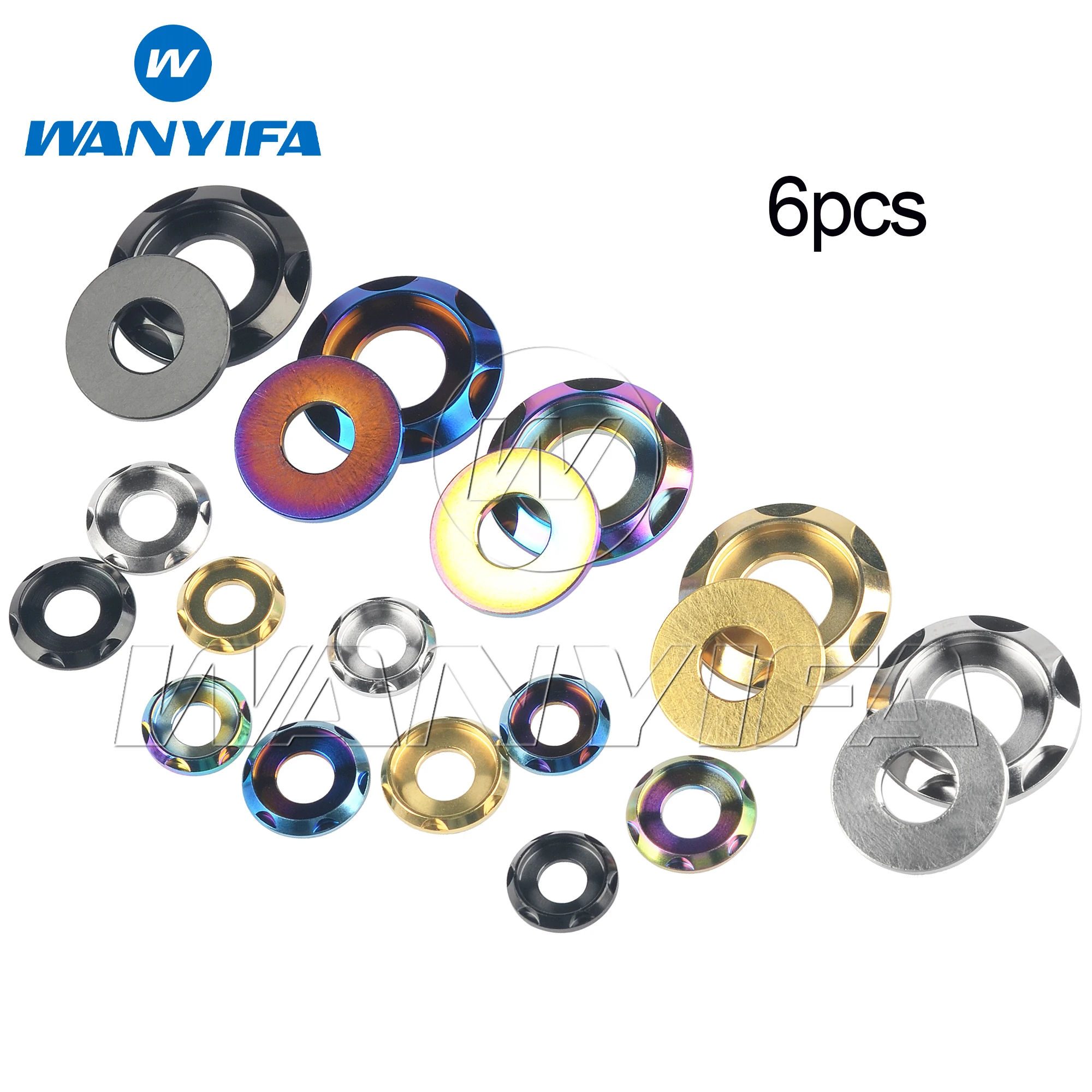 Wanyifa 6pcs Titanium Washer M5 M6 M8 M10 Step Fancy Decorative Gasket Spacers for Motorcycle Car